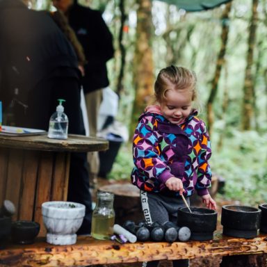 Forest School   girl mixing paints