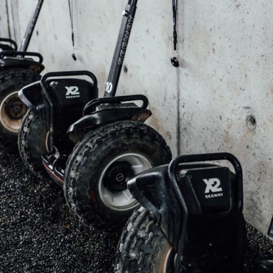 Segways   lined up in a row close up
