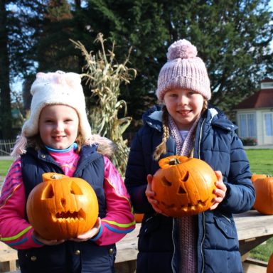 HW   2 girls with pumpkins