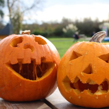 HW   two pumpkins carved