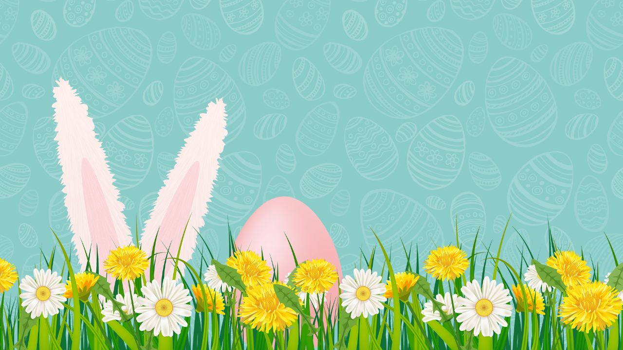Yellow And Blue Illustrated Happy Easter Zoom Virtual Background